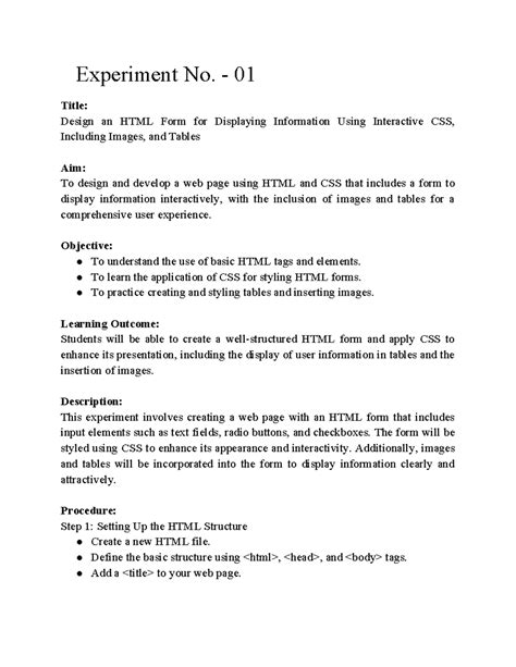 Web Technology Manual - Experiment No. - 01 Title: Design an HTML Form ...