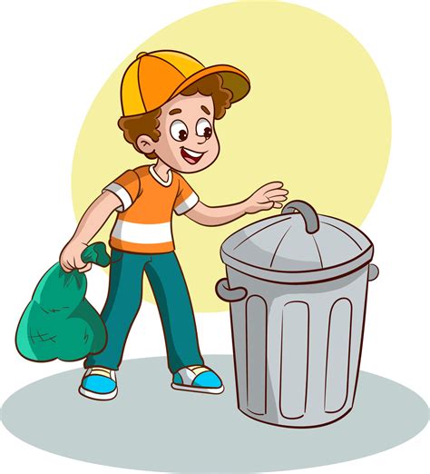 vector illustration of boy throwing garbage in the house.Young boy ...
