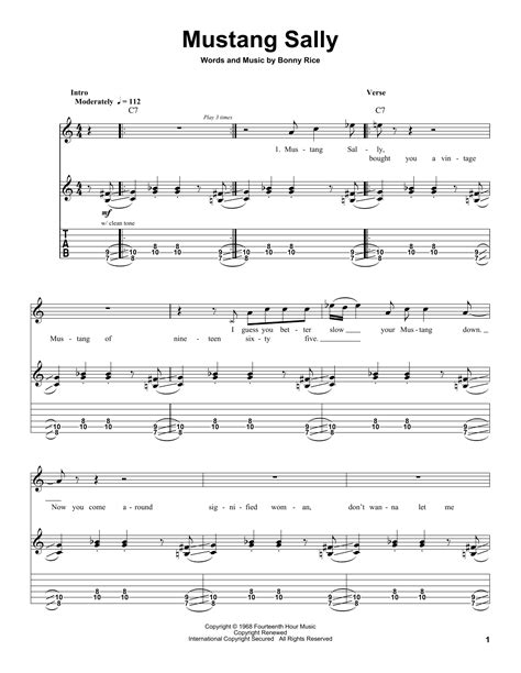 Mustang Sally by Wilson Pickett Sheet Music for Guitar Tab (Single ...