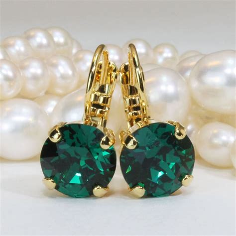 Emerald Green Drop Earrings, Gold Emerald Dangle Crystal Earrings, May ...