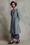 Buy Grey Kurta Cotton Silk Floral Angrakha And Embroidered Set For Men ...