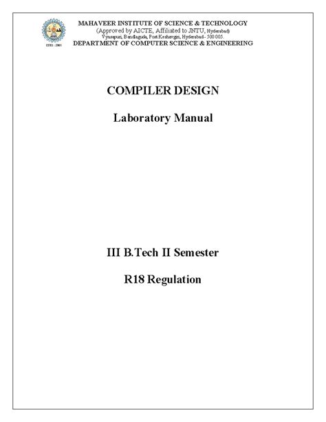 Compiler Design R18 lab manual - (Approved by AICTE, Affiliated to JNTU ...