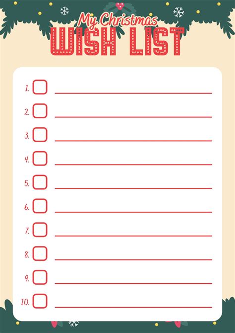 Printable Kids Christmas List Template