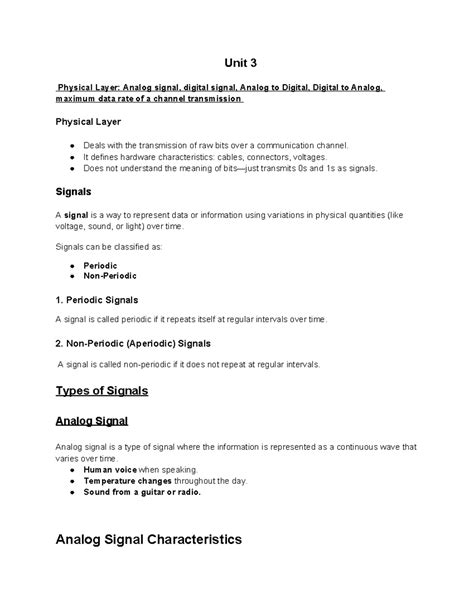 Unit 3: Physical Layer - Analog & Digital Signals Overview - Studocu