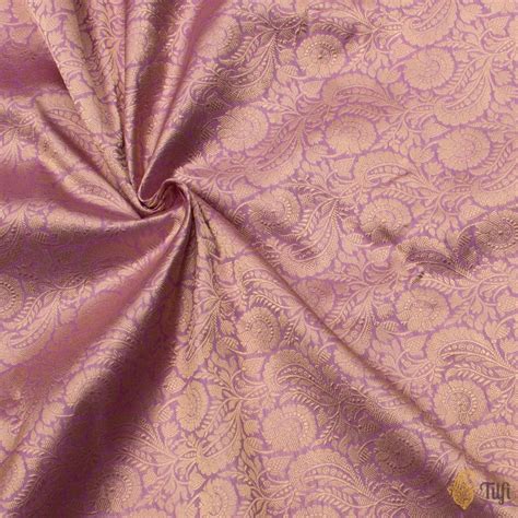Lilac Pure Katan Silk Banarasi Handloom Fabric - Tilfi
