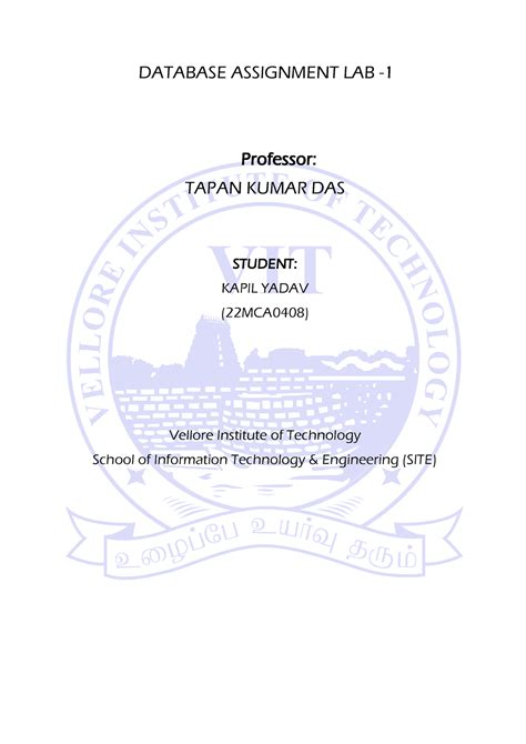 Lab cycle 1 - notes - DATABASE ASSIGNMENT LAB - Professor: TAPAN KUMAR DAS STUDENT: KAPIL YADAV ...