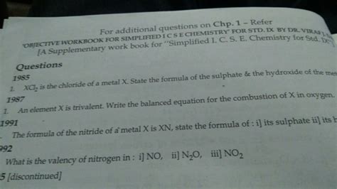 An element X is Trivalent write the balance equation for the combustion ...