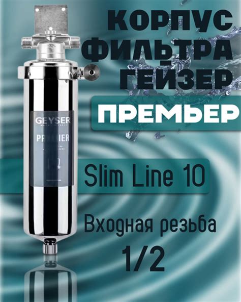 Фильтр Гейзер 50752 Премьер 10SL 1/2" для гор. и хол. воды со сливом ...