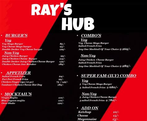 Menu at Ray's Hub, Mumbai