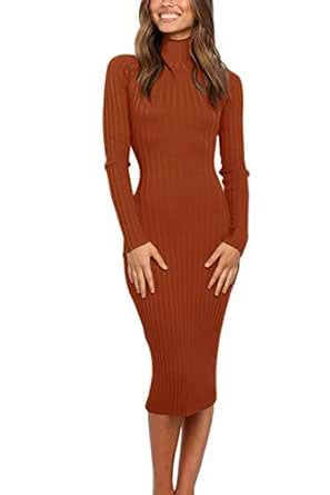 Buy MEROKEETY Women's Long Sleeve Sweater Dress 2025 High Neck Slim Fit ...