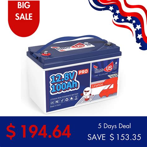 Batteria Litio TIMeUSB 12V 100Ah LiFePO4 - 1280Wh 15000 Cicli - BMS 100A - Per Solare/camper