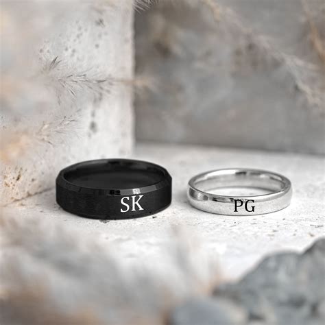 Personalised Black and Silver Couple Ring - Mesmerize India
