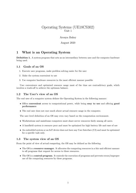 Computer Networks 1 - Operating Systems (UE18CS302) Unit 1 Aronya Baksy ...