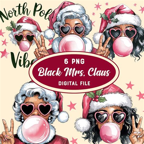 Black Mrs. Claus Blowing Bubble PNG, African American Black Santa Girl ...