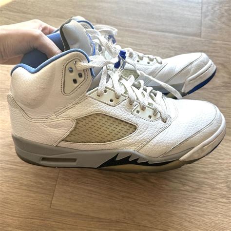 White and Blue Jordan 5's Size Mens 10 Obvious... - Depop