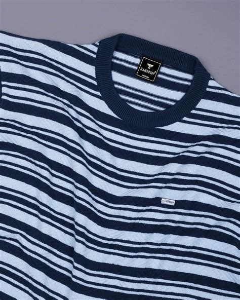 Tuzon Blue Stripe Knitted Cotton T-Shirt – Hamercop