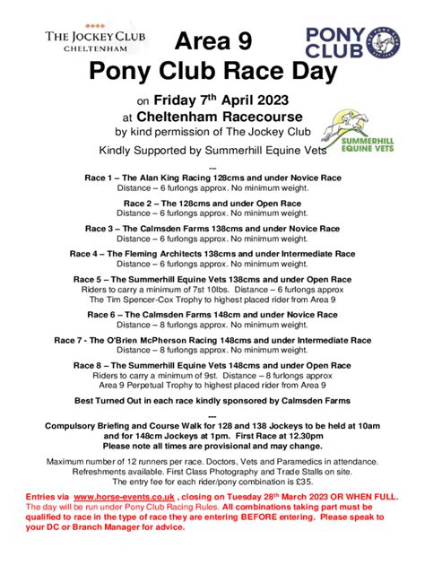 Fillable Online Area 9 Pony Club Pony Racing Day - Horse Events Fax ...