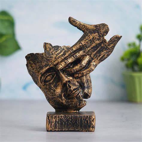 Brown Polyresin Antique Human Face Sculpture with Hand on Eye Human Fi ...