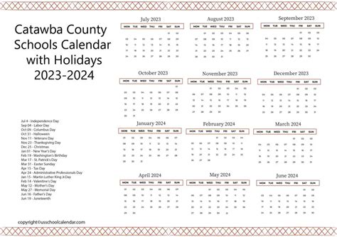 Catawba Schools Calendar - US School Calendar
