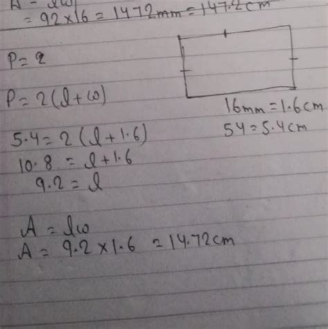 Work out the area of a rectangle with base, b = 16mm and perimeter, P ...