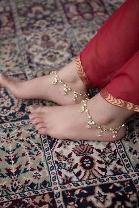 Buy Gold Plated Kundan And Seed Pearls Embellished Anklets - Set Of 2 ...