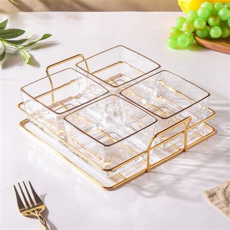 Gold Rim Crystal Bowls Tray Set Of 5 200ml Online - Premium Section ...