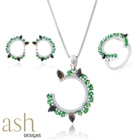 Tsavorite and Opal Half Moon Jewellery Necklace Set – Ash Designs