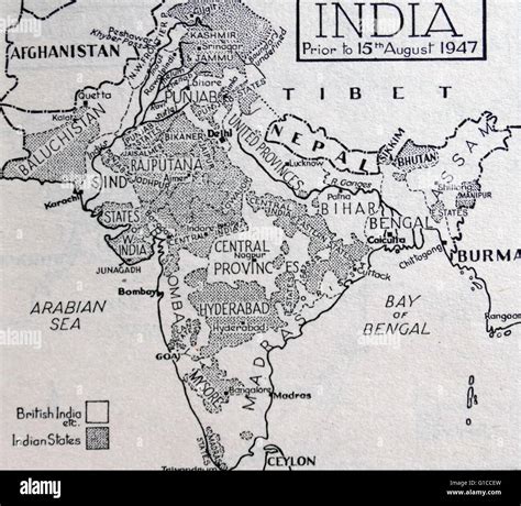 Map of India before the Partition of the British Indian Empire that led to the creation of India ...