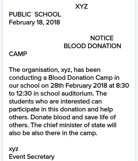 Write a notice of blood donation camp - Brainly.in