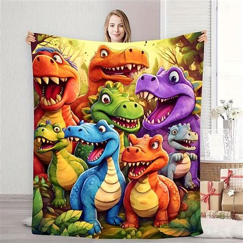 Cute Cartoon Dinosaur Throw Blanket for Kids Colorful Dino World Soft ...