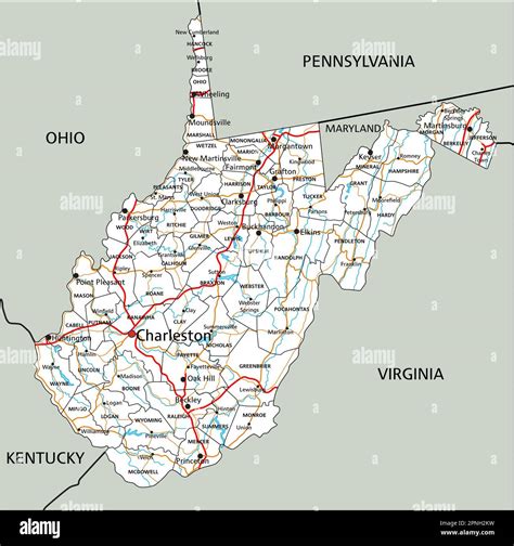 High detailed West Virginia road map with labeling Stock Vector Image ...