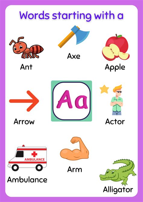 Free Printable words that start with A Worksheet - About Preschool