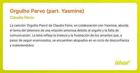 Significado de la canción ORGULHO PARVO (PART. YASMINE) (Cláudio Fénix ...