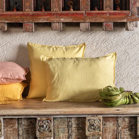 Yellow Checks Handloom Cotton Cushion Cover – House of Ekam