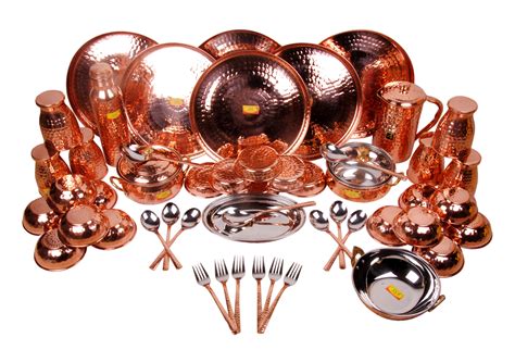 Pure Copper Full Family Dinner Set - 51 Pieces - Designer - (Hammer Co ...
