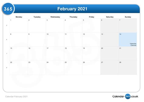 Calendar February 2021