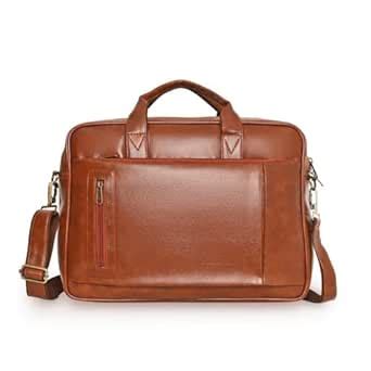 Buy Priority Tan Faux Leather Laptop Bag for Men and Women | Messenger ...