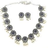 Buy Sasitrends German Silver Stone Studded Oxidized Jewellery Set for ...