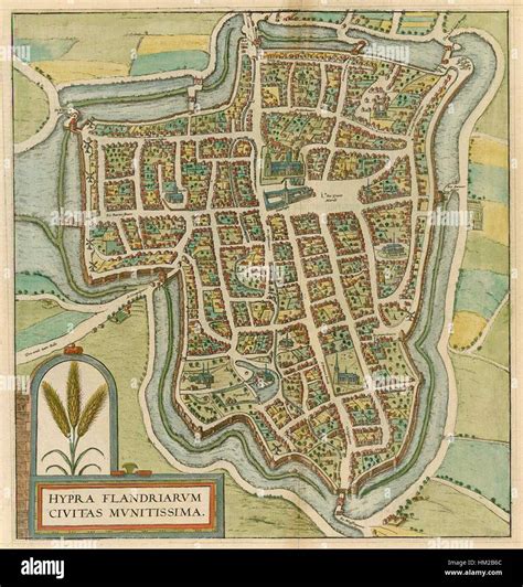 This historical map of Ieper (Ypres), Belgium, created by Braun & Hogenberg between 1581-88 ...