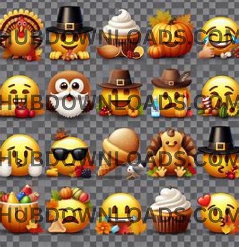 Thanksgiving Emojis - Digital Download PNG - Turkey, Pumpkin, Pilgrim ...