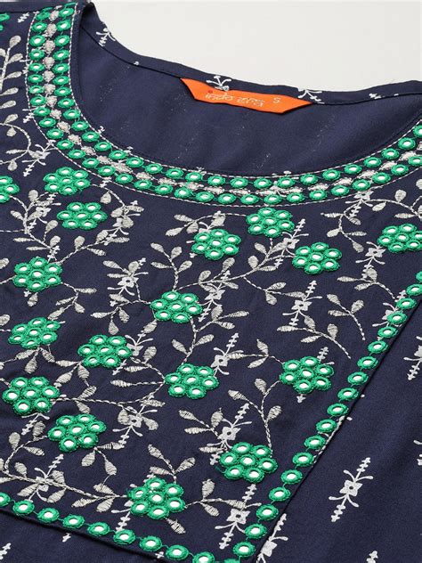 Indo Era Blue Ethnic Motifs Embroidered Mirror Work Kurta – indoera