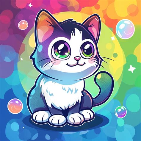 Colorful cartoon chibi cute cat | Premium AI-generated vector