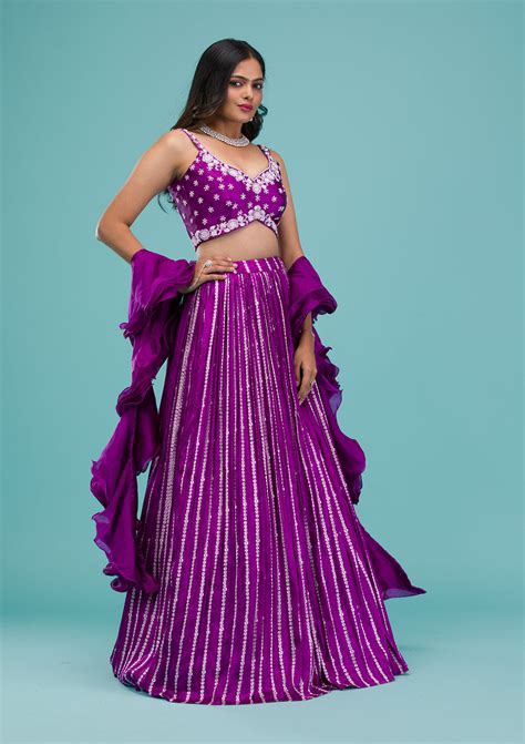 Buy Purple Sequins Satin Readymade Lehenga - Koskii
