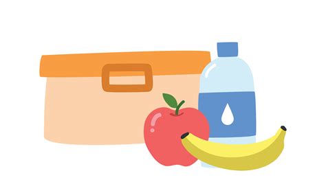 School lunchbox clipart. Simple lunchbox with water bottle, apple ...