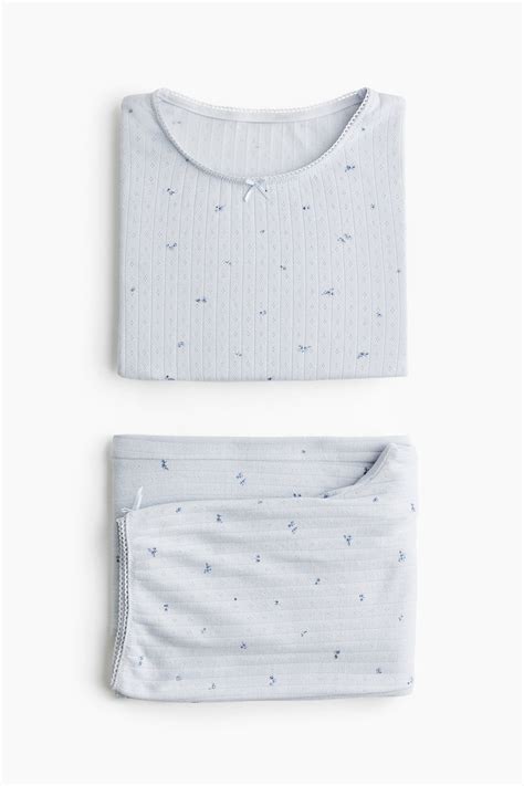 Pointelle jersey pyjamas - Light blue/Floral - Ladies | H&M IN