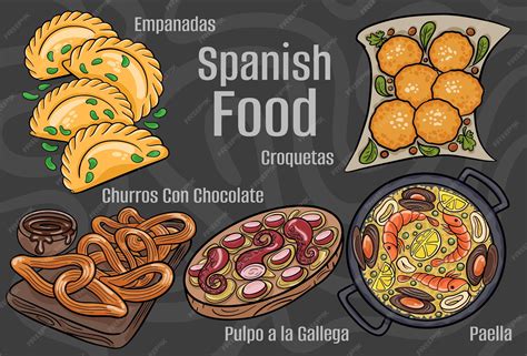 Premium Vector | Spanish food a set of classic dishes cartoon hand ...