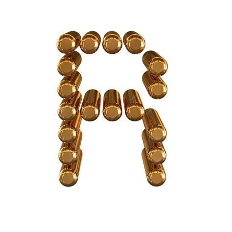 Premium Vector | Gold symbol made of 3d cylinders letter r