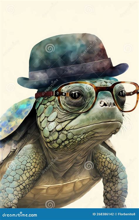 Generative AI Drawing Of Adorable Turtle With Glasses, Winter Dress And ...