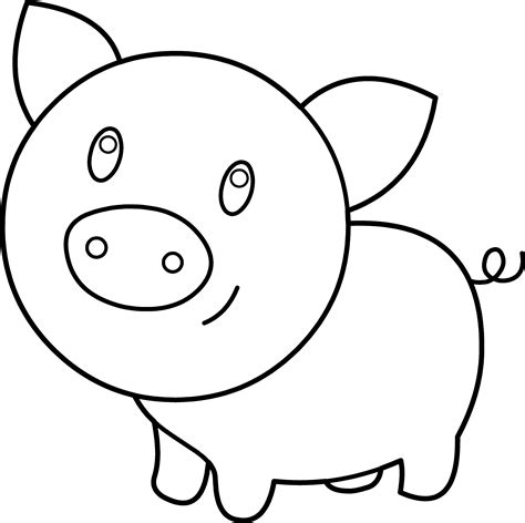 Cute Pig Coloring Page - Free Clip Art