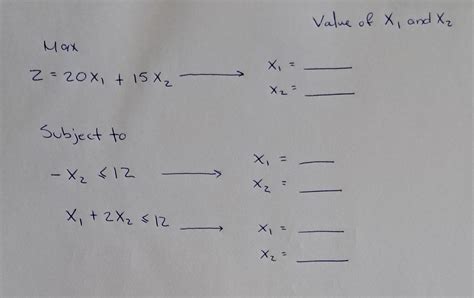 Solved Value of X1 and X2 Max z=20x1+15x2 x1=x2= Subject to | Chegg.com